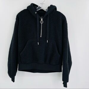 Blank NYC teddy jacket pull over‎ 1/2 zip crop black women's size Large
